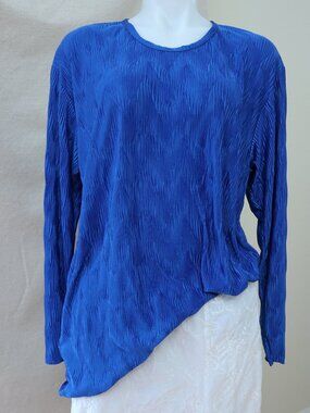 Vintage Maxima USA Plissé Crinkle Blue Long Sleeves Top Blouse Size XL